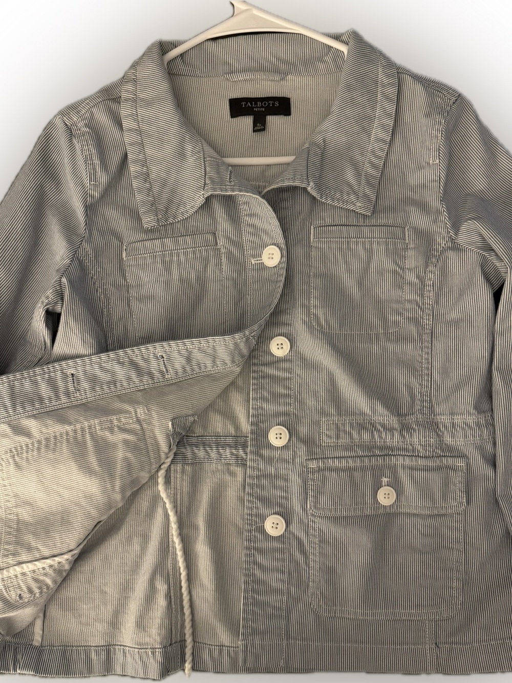 Talbots Light Blue Pinstripe Utility Jacket - Picture 3 of 5